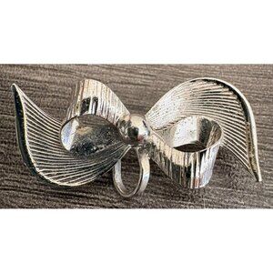 Vintage Sterling Silver Bow Brooch Pin With Textured & Polished Details